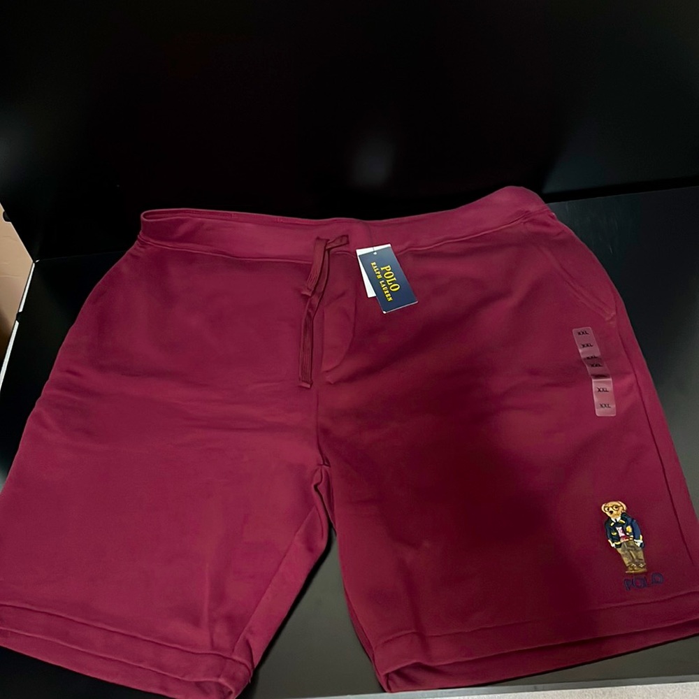 NEW Polo Ralph Lauren Burgundy Preppy Scholar Bear Fleece Shorts XXL